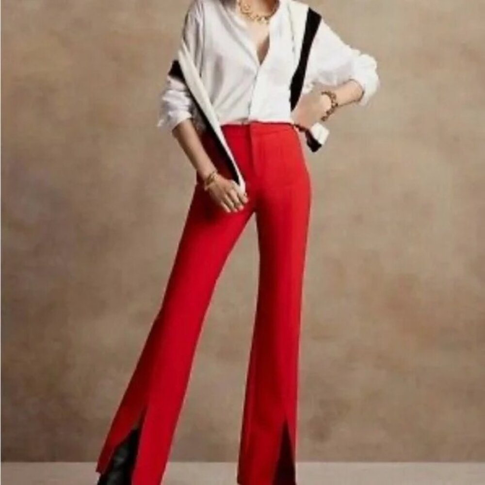 New Women's Banana Republic Red High Waist Pants Split Front Hem Size 4S
